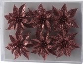 6x stuks decoratie bloemen rozen roze glitter op ijzerdraad 8 cm - Decoratiebloemen/kerstboomversiering/kerstversiering