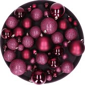 Kerstversiering set kerstballen in het aubergine roze 6 - 8 - 10 cm pakket - 40x stuks - mat/glans/glitter mix