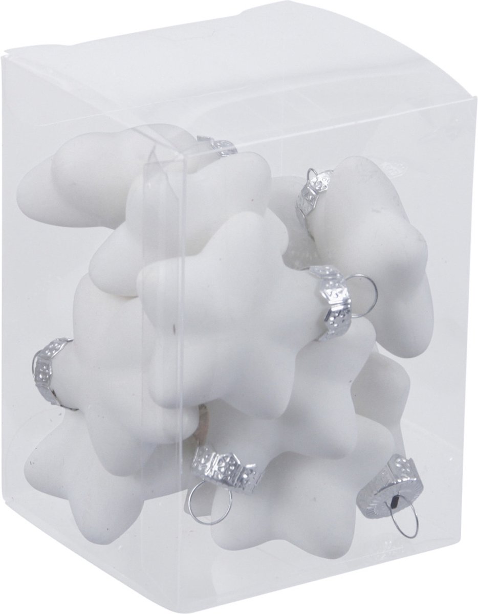 Othmar Decorations Kerstornamenten - sterren - 12x st - wit - 4 cm - glas - mat/glans