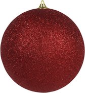 1x Rode grote glitter kerstballen 18 cm - hangdecoratie / boomversiering glitter kerstballen