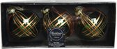 3x stuks luxe glazen kerstballen brass gedecoreerd groen 8 cm - Kerstversiering/kerstboomversiering