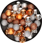 Kleine kunststof kerstversiering 40x stuks set en 3 cm kerstballen in het zilver en koper - Voor kleine kerstbomen