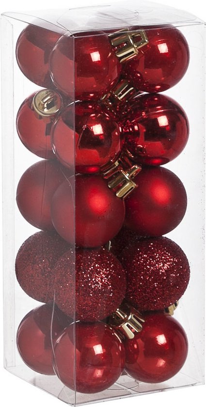 Petites décorations de Noël en plastique 60x set et boules de Noël de 3 cm en rouge-cuivre-vert - Pour les petits sapins de Noël