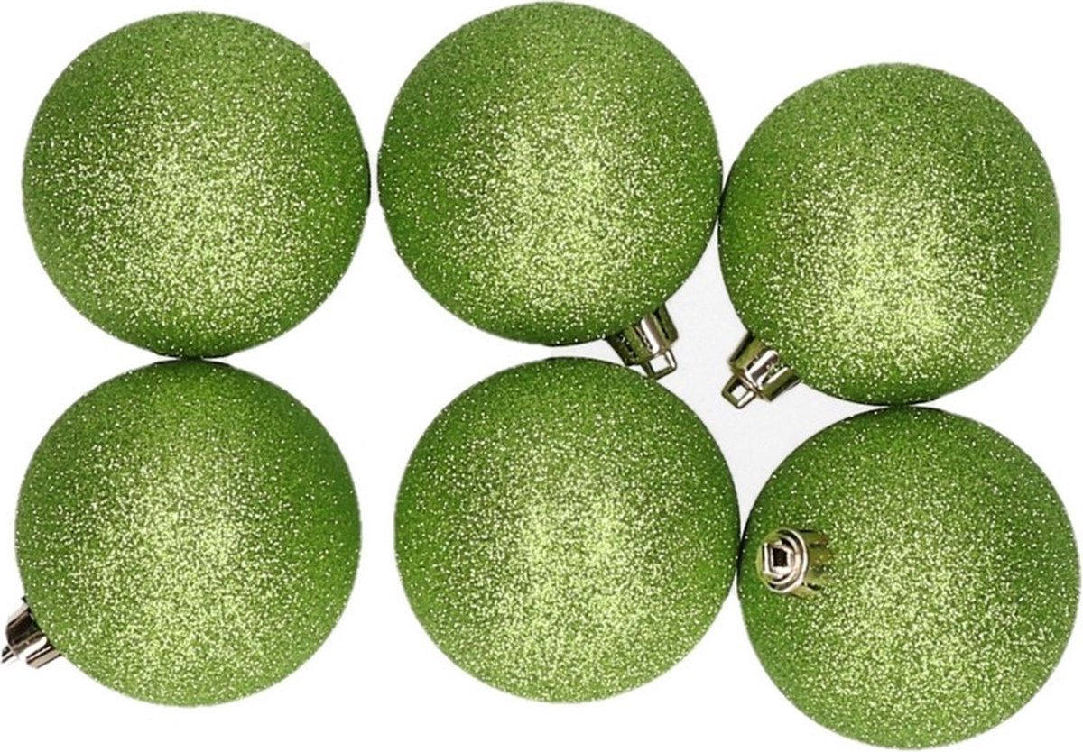 18x Appelgroene kunststof kerstballen 8 cm - Glitter - Onbreekbare plastic kerstballen - Kerstboomversiering appelgroen