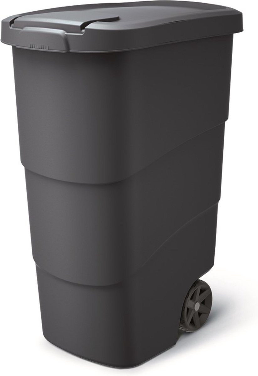 Prosperplast - Wheeler afvalbak met wielen en deksel - Universeel Afvalbak Kunststof Antraciet 95L