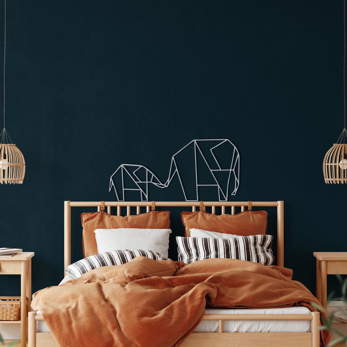 Wanddecoratie | Geometrische Olifantenfamilie   / Geometric Elephant Family | Metal - Wall Art | Muurdecoratie | Woonkamer |Zilver| 61x31cm