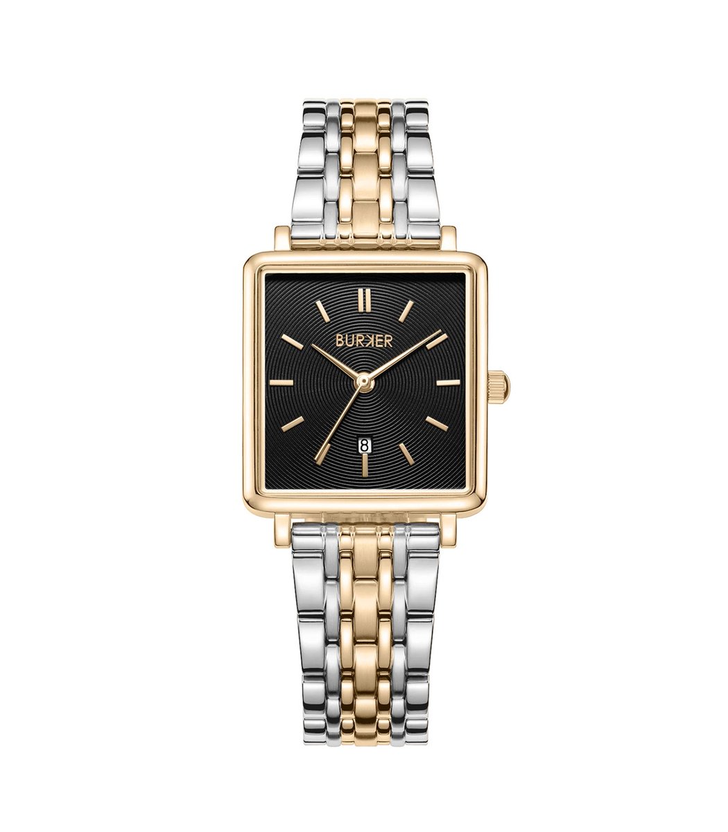 BURKER Daisy - Vierkant Dames Polshorloge - Zwart Goud Zilver - 28mm