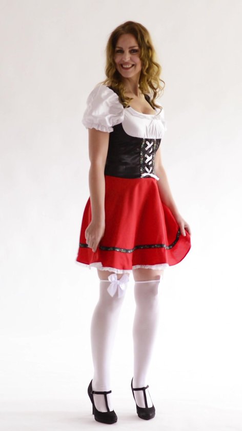 Partychimp Oktoberfest Dirndl Dames Martina Oktoberfest Dames Carnavalskleding Dames Carnaval Kostuum Dames - Polyester - Rood/Zwart - Maat S/36