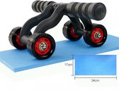 DW4Trading 4-wheel Buikspier Roller incl. Kniemat - Buikspiertrainer - Trainingswiel - Ab Wheel – Zwart/rood