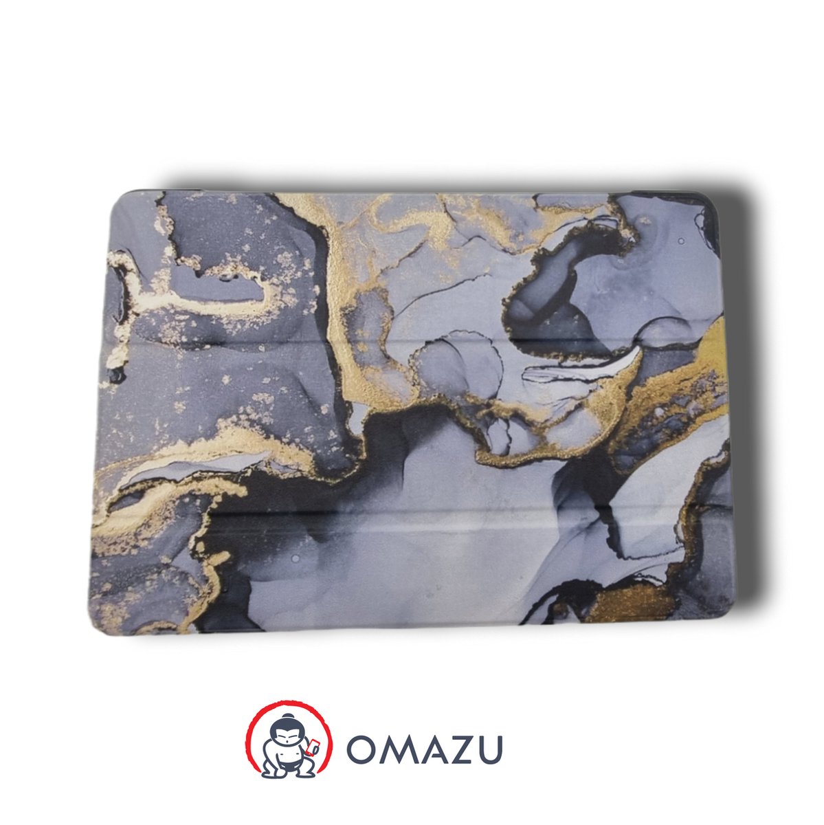 OMAZU Deco Trifold Bookcase/ Tablethoes marble design 10,2’’geschikt voor Apple iPad 7 -10.2’’ (2019)/8 -10.2’’ (2020) 9- 10.2’’ -Transparant achterkant- Kleur Grey Gold