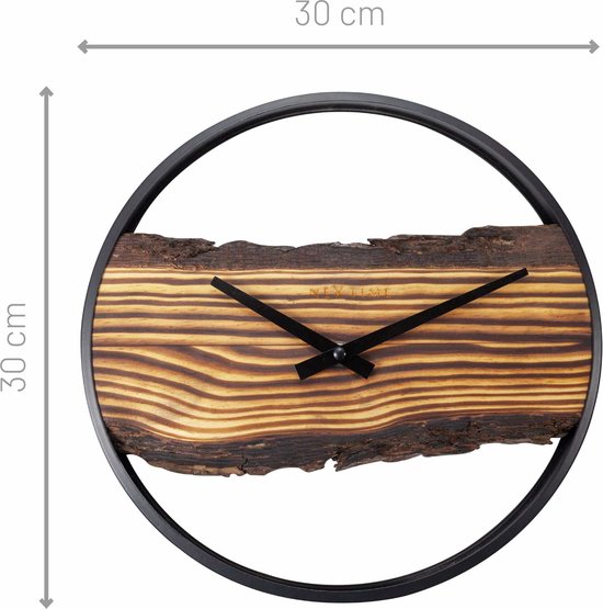 Wandklok Nextime 30cm Forest hout/metaal stil uurwerk NE-3264BR - NeXtime