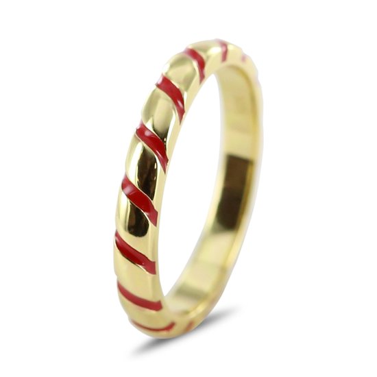 Silventi 9SIL-22610 Zilveren Ring - Dames - Emaille - Rood - Maat 54 - Zilver - Gold Plated (Verguld/Goud op Zilver)