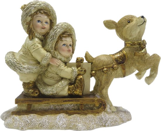 Clayre & Eef Beeld Kinderen 12 cm Goudkleurig Polyresin Kerstdecoratie