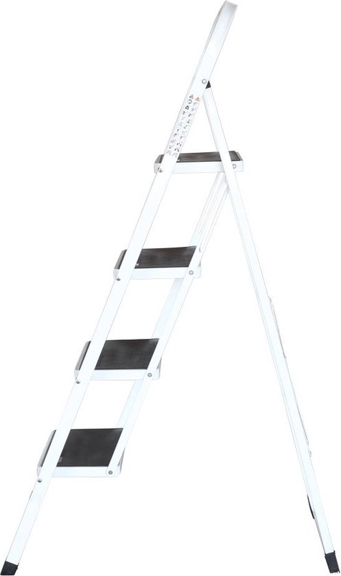 IVOL Huishoudtrap 4 treden - Keukentrap Inklapbaar - Wit - Antislip - Max. hoogte 93 cm