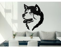 HOUTEN WANDDECORATIE / WOODEN WALL DECORATION - MUURDECORATIE / WALL ART - AKITA INU / SHIBA - 55 x 70cm - ZWART / BLACK - DESIGN WANDFIGUUR - ECHT HOUT - REAL WOOD - HONDEN / DOGS - DIEREN