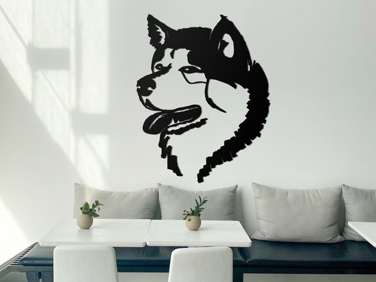 HOUTEN WANDDECORATIE / WOODEN WALL DECORATION - MUURDECORATIE / WALL ART - AKITA INU / SHIBA - 55 x 70cm - ZWART / BLACK - DESIGN WANDFIGUUR - ECHT HOUT - REAL WOOD - HONDEN / DOGS - DIEREN