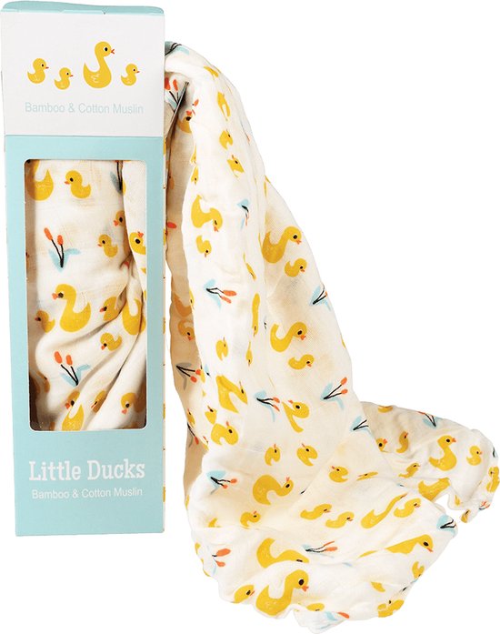 swaddle Eendjes XL hydrofiele doek 120x120 cm bamboe/katoen bol