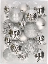 37x stuks kunststof kerstballen zilver 6 cm - Kerstversiering