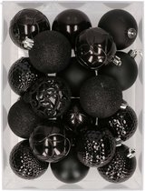 Set van 37x stuks kunststof/plastic kerstballen zwart 6 cm - Kerstversiering