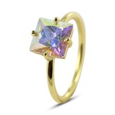 Silventi 9SIL-22557 Zilveren Ring - Dames - Zirkonia - Vierkant - 8 mm - Parelmoer Kleur - Maat 54 - 1,76 mm - Zilver - Gold Plated (Verguld/Goud op Zilver)