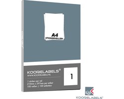 A4 stickervellen 1 sticker per vel - 100 vellen - Magazijn etiketten - Verzendlabels (210mm x 297mm per etiket) Koopjelabels®
