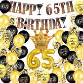 65 jaar verjaardag versiering - 65 Jaar Feest Verjaardag Versiering Set - Happy Birthday Slinger & Ballonnen - Decoratie Man Vrouw - Zwart en Goud