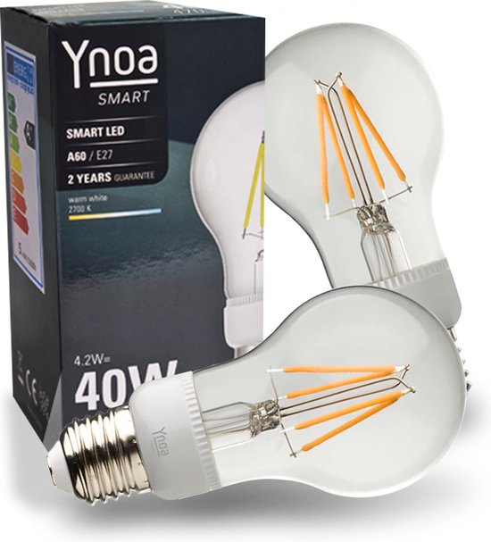 Set van 2 Ynoa Smart lampen Warm White - E27 LED lamp - Zigbee 3.0 - Filament lamp - 2700K - Dimbaar
