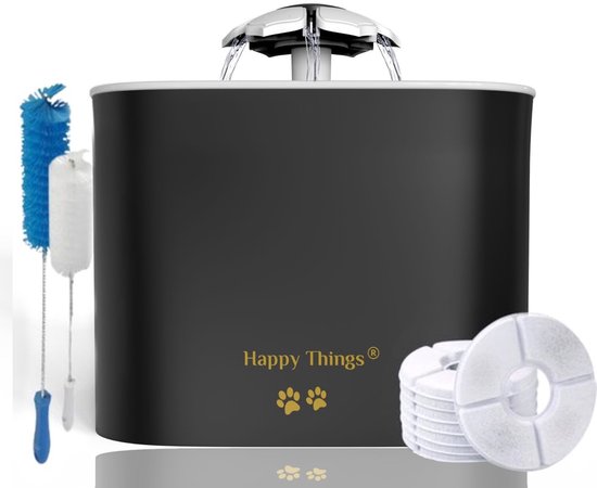 Happy Things® Drinkfontein Kat en Hond Kattenfontein GOLD - Incl. 4 Filters en Cleaning Tool - Geruisloos - Waterfontein Kat - Verkoeling Hond/Kat - Dieren drinkbakken - Waterdispenser
