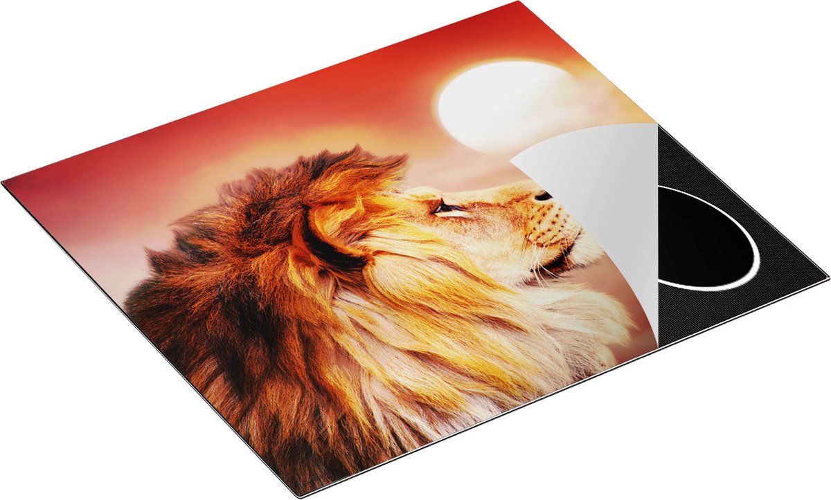 Chefcare Inductie Beschermer Leeuw - Leeuwenkop - tijdens Zonsopkomst - 60x55 cm - Afdekplaat Inductie - Kookplaat Beschermer - Inductie Mat