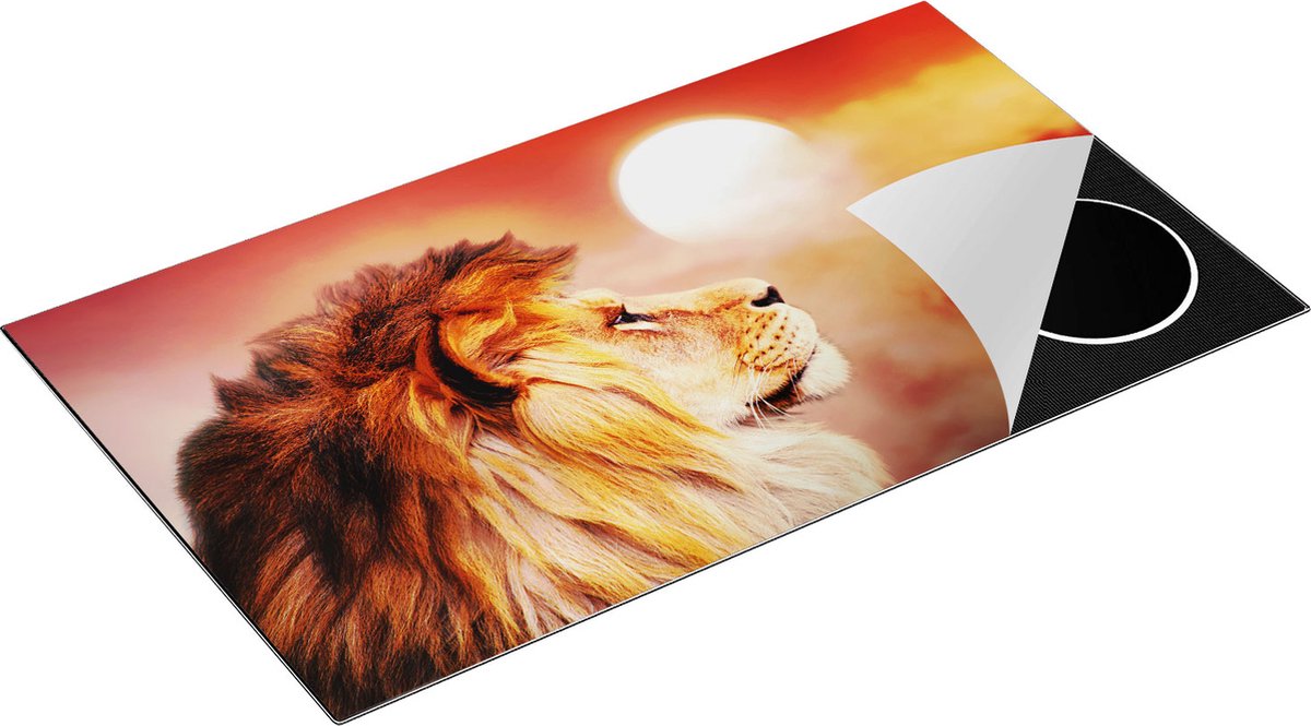 Chefcare Inductie Beschermer Leeuw - Leeuwenkop - tijdens Zonsopkomst - 90x55 cm - Afdekplaat Inductie - Kookplaat Beschermer - Inductie Mat