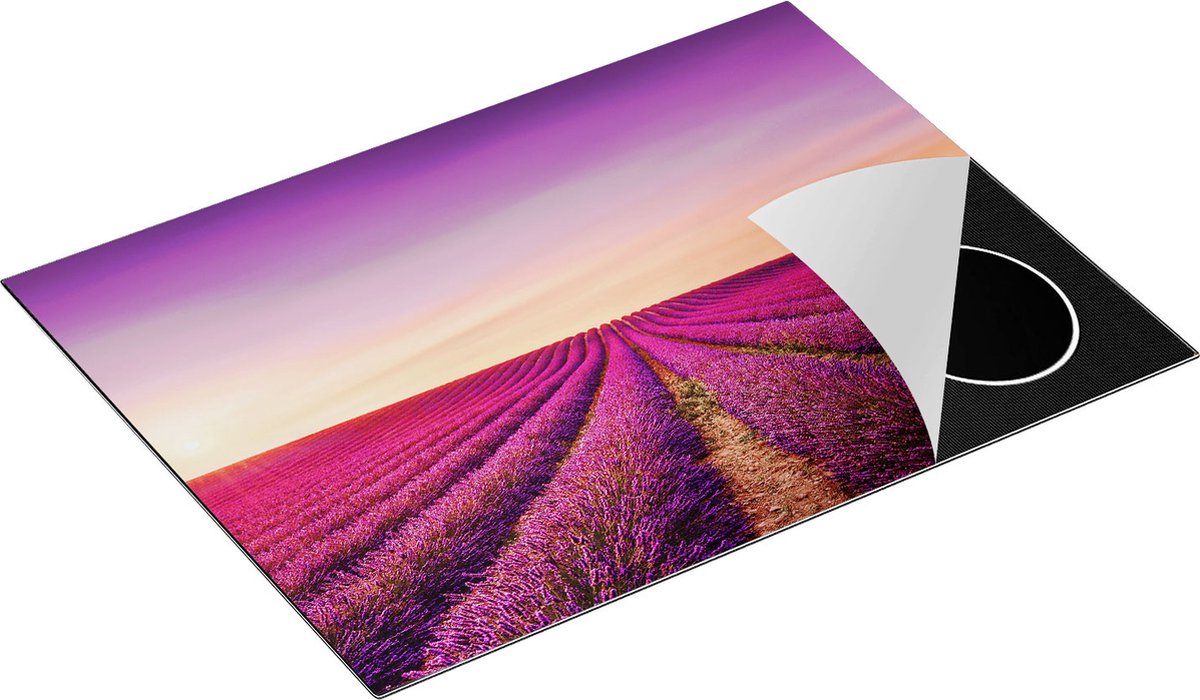 Chefcare Inductie Beschermer Paarse Lavendel Bloemenveld - 71x52 cm - Afdekplaat Inductie - Kookplaat Beschermer - Inductie Mat