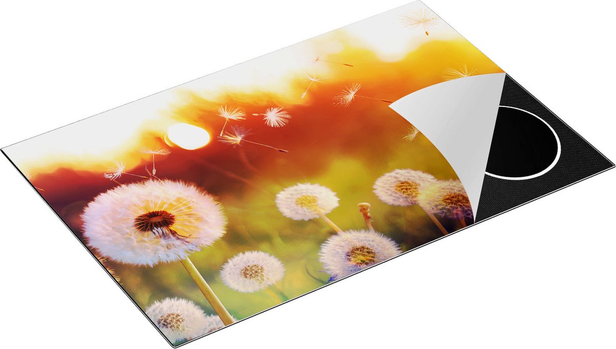Chefcare Inductie Beschermer Paardenbloemen tijdens Zonsondergang - 80x55 cm - Afdekplaat Inductie - Kookplaat Beschermer - Inductie Mat