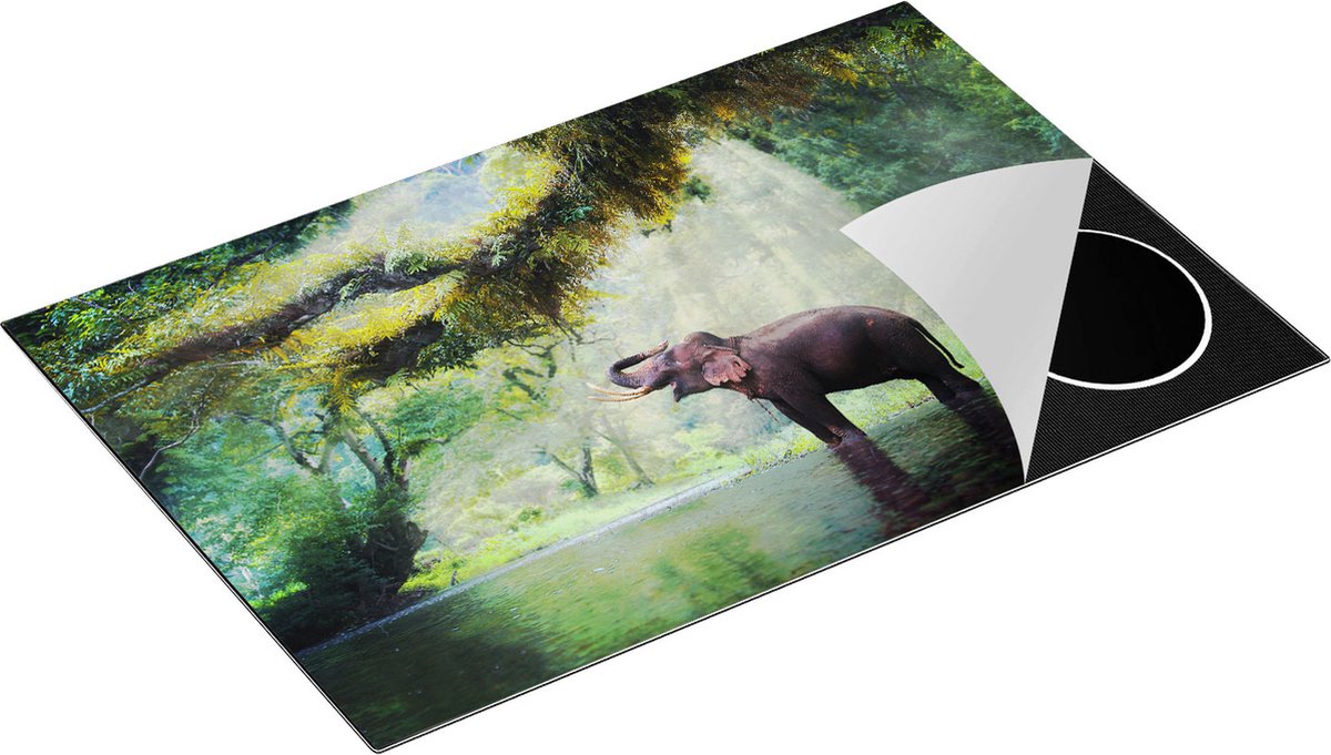 Chefcare Inductie Beschermer Vrolijke Olifant in het Water - 78x52 cm - Afdekplaat Inductie - Kookplaat Beschermer - Inductie Mat