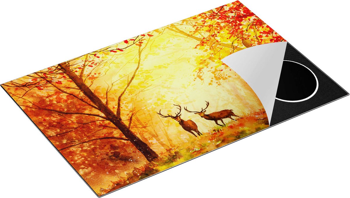 Chefcare Inductie Beschermer Getekende Herten in het Bos - Herfst - 80x50 cm - Afdekplaat Inductie - Kookplaat Beschermer - Inductie Mat