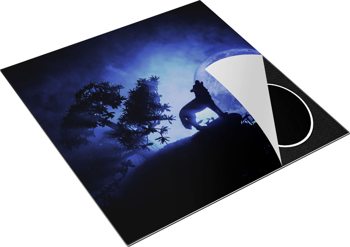 Chefcare Inductie Beschermer Huilende Wolf in Silhouet bij Volle Maan - 78x78 cm - Afdekplaat Inductie - Kookplaat Beschermer - Inductie Mat