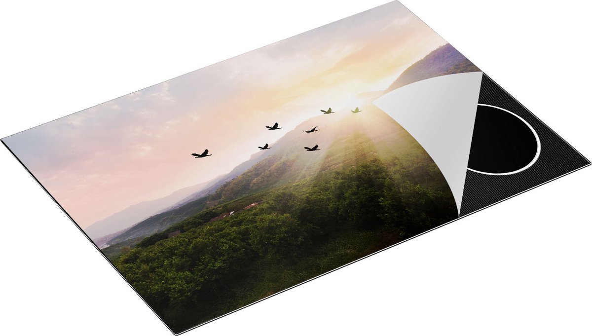 Chefcare Inductie Beschermer Silhouet Zwerm Vogels bij Zonsondergang - 77x51 cm - Afdekplaat Inductie - Kookplaat Beschermer - Inductie Mat
