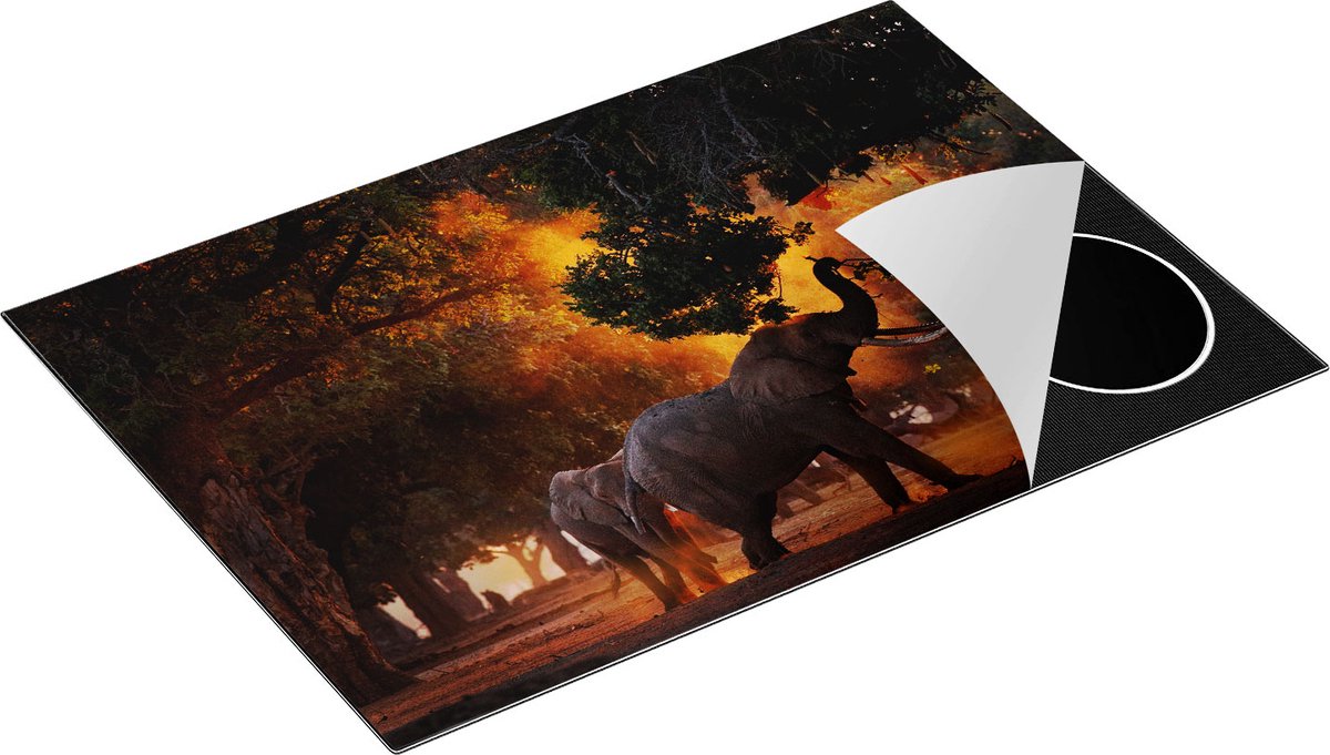 Chefcare Inductie Beschermer Twee Olifanten in het Bos - 75x55 cm - Afdekplaat Inductie - Kookplaat Beschermer - Inductie Mat