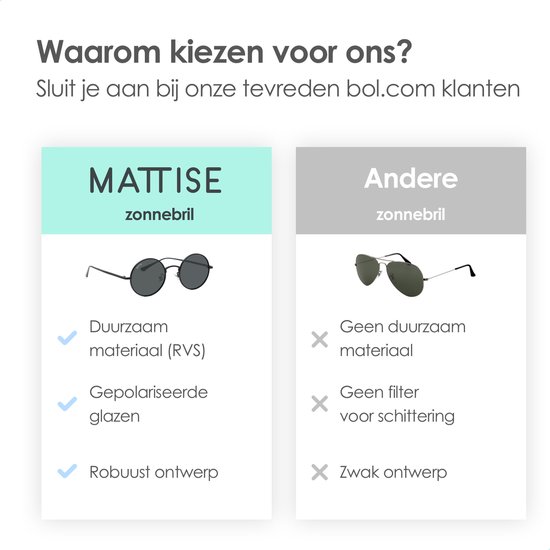 MATTISE Zwart Unisex Gepolariseerde Zonnebril van Staal — S/M Zonnebril Heren Dames — Hippie Bril Gepolariseerd — Zonnebrillen Brillen