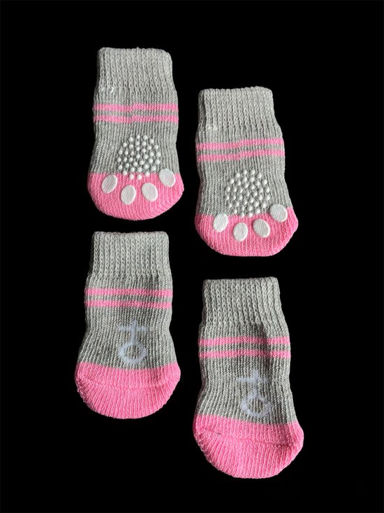 Hondensokken / Kattensokken - Roze / Grijs - Vrouwenteken - Antislip - 4 stuks - Maat M - 3x7.5cm - 1 paar - 4 sokken - Dames - Katoen -