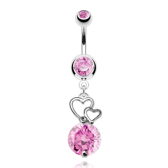 Pendentif Piercings pour nombril avec coeurs CZ roses