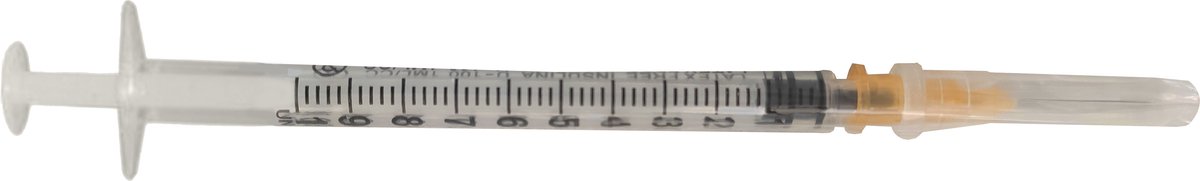 Goedkoopste 100 STUKS Insulinespuit zonder dode ruimte - gemonteerde naald - 1 ml - 25G - 0,5x16 mm LATEXVRIJ