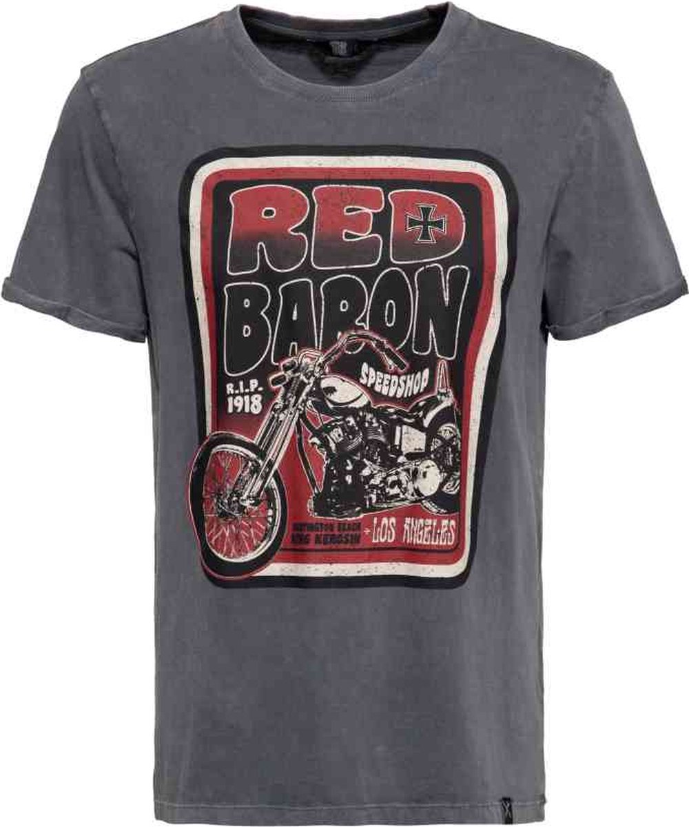 King Kerosin Heren Tshirt -M- Red Baron Speedshop Grijs