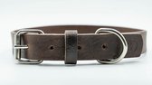Boef The Label - Leren halsband voor honden - Halsband - Leer - Rustic chunks - Donkerbruin - Maat M - 33 tot 45 cm