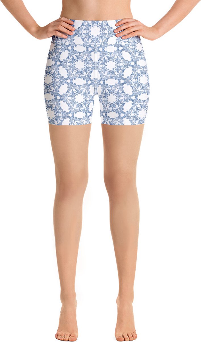 Sport Short - design Grace in Lace - High Waist - Dry Fit - High Performance - 4way stretch - UPF 50+ - Hardloop - Yoga - Fitness - Dans - Pilates - Training - Korte Broek- dames- wit klassiekblauw - maat XS — afbeelding 2