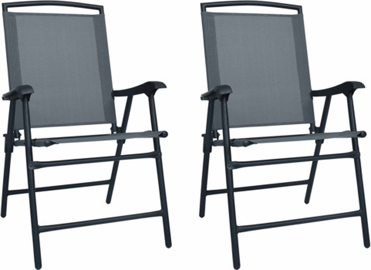 vidaXL - Tuinstoelen - inklapbaar - 2 - st - textileen - grijs