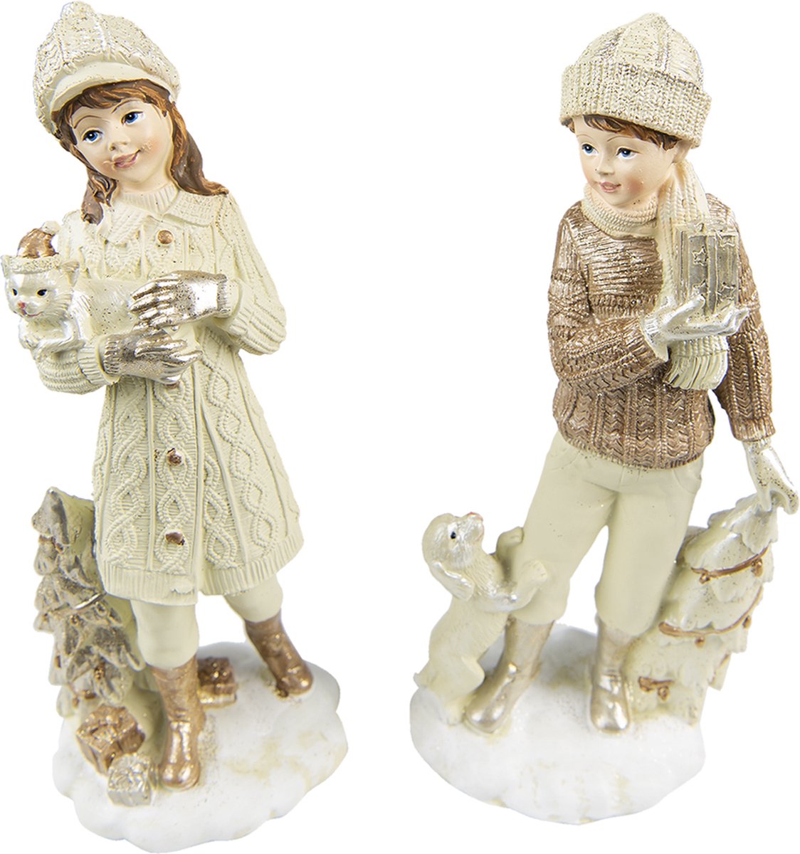 Clayre & Eef Beeld Set van 2 Kinderen 22 cm Beige Polyresin