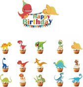 Happy Birthday Dinosaurus Cake Topper Verjaardag Taart Decoratie Cupcake Toppers 16 Stuks