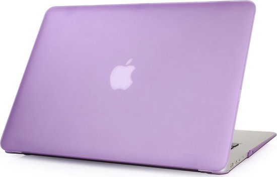 Paarse hardshell hoes voor MacBook Pro 16 inch met glimmend Apple logo.