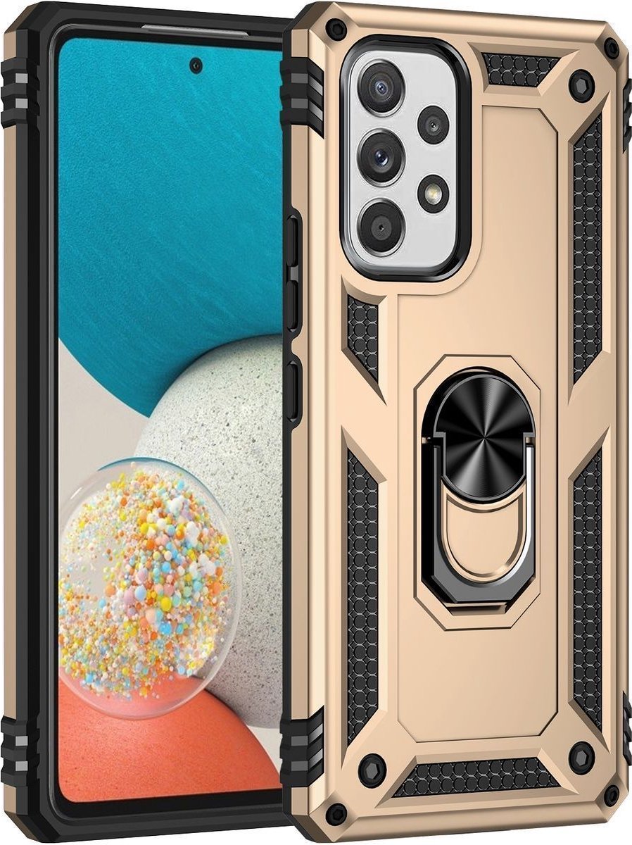 Mobigear Hoesje geschikt voor Samsung Galaxy A53 Telefoonhoesje Hardcase | Mobigear Armor Ring Backcover Shockproof met Ringhouder | Schokbestendig Galaxy A53 Telefoonhoesje | Anti Shock Proof - Goud