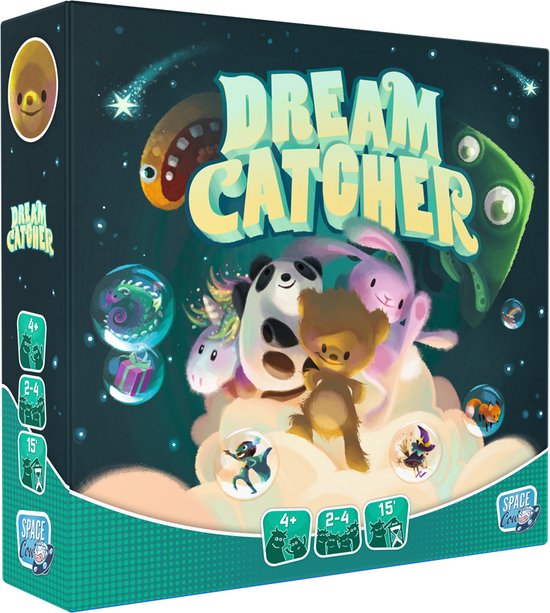 Dream Catcher speldoos met vrolijke dieren op wolken, ruimte thema.
